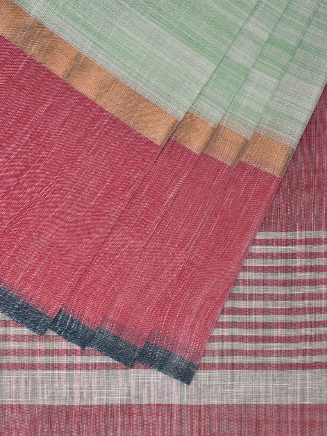 Sea Green and Pink Kanchipuram Cotton Plain Saree with Strips Pallu Design k0606