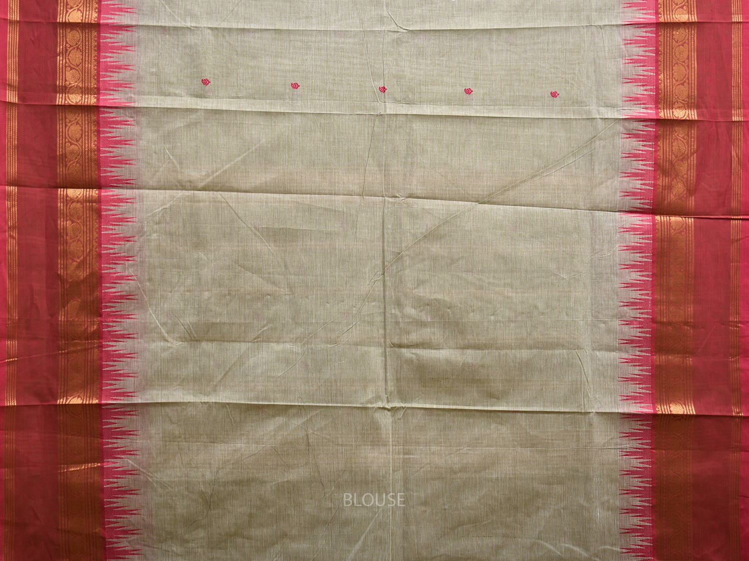 Sea Green and Pink Kanchipuram Cotton Saree with Strips Pallu and Temple Border Design k0749