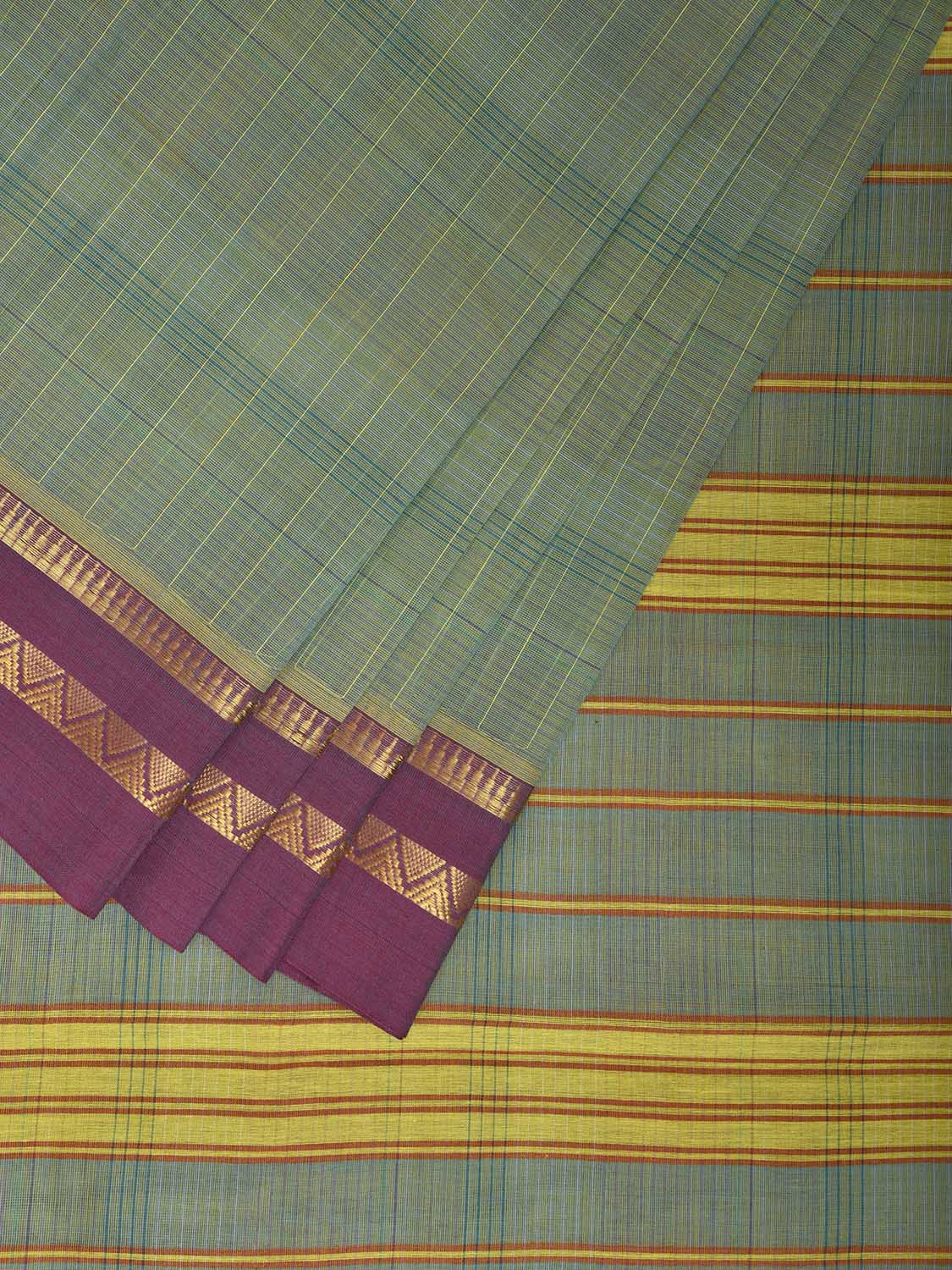 Sea Green and Purple Narayanpet Cotton Handloom Saree with Strips Pallu Design No Blouse np1143