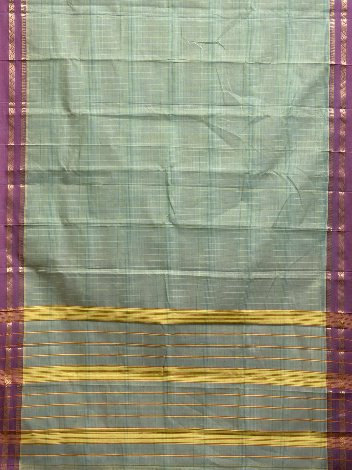 Sea Green and Purple Narayanpet Cotton Handloom Saree with Strips Pallu Design No Blouse np1143