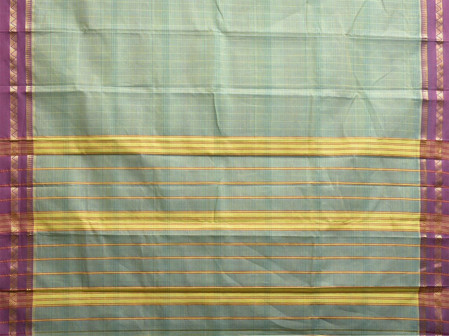Sea Green and Purple Narayanpet Cotton Handloom Saree with Strips Pallu Design No Blouse np1143
