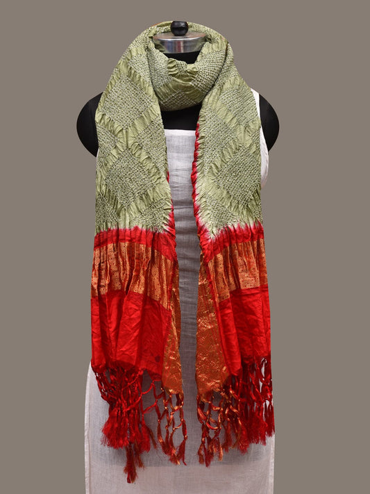 Sea Green and Red Bandhani Kanchipuram Silk Handloom Dupatta with Border Design ds2691