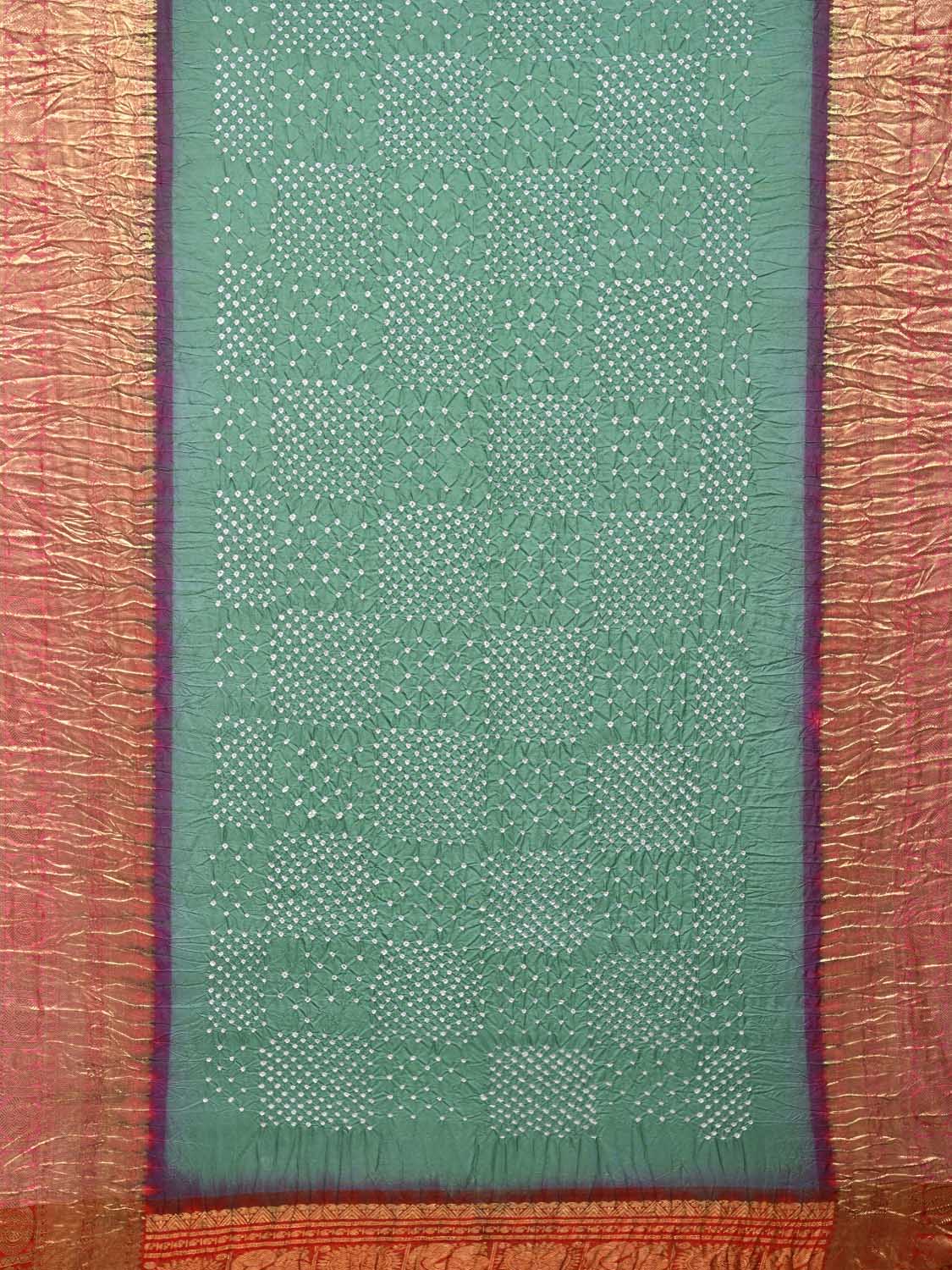 Sea Green Bandhani Kanchipuram Silk Handloom Saree with Big Border Design bn0169