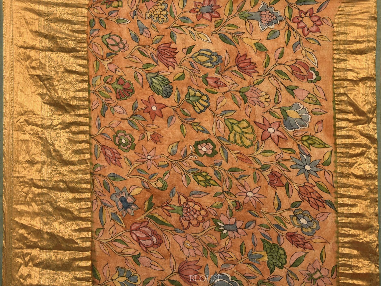 Sea Green Bandhani Kanchipuram Silk Handloom Saree with Kalamkari Hand Painted Pallu and Blouse Design bn0403