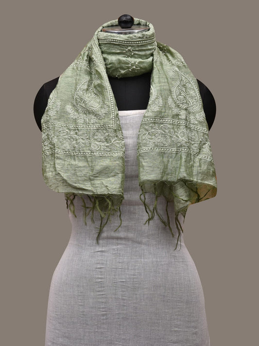 Sea Green Bandhani Silk Handloom Stole with Mango Design ds2903