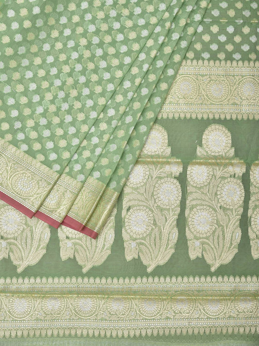 Sea Green Cut Work Cotton Silk Saree with All Over Banaras Design o0395