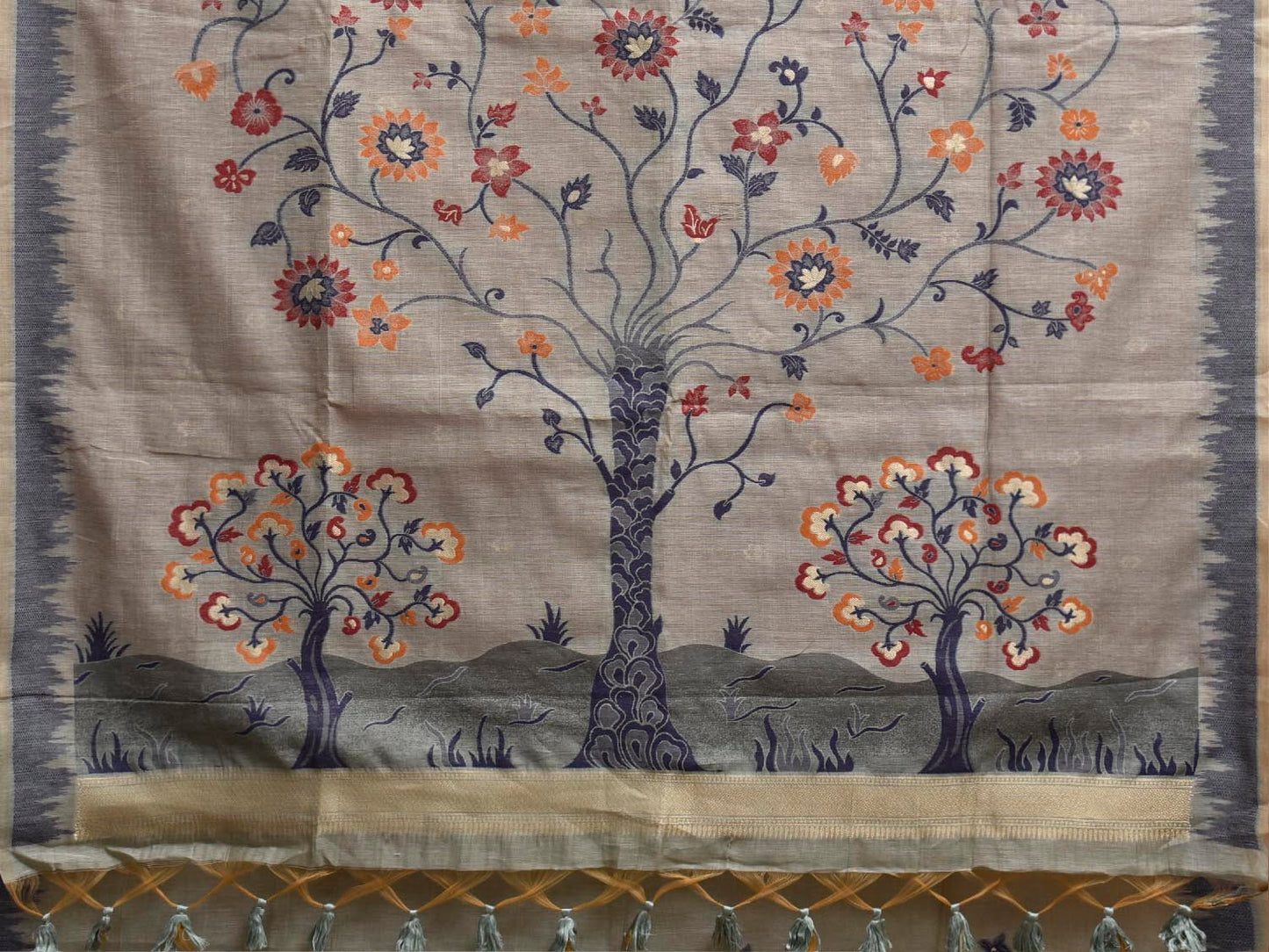 Sea Green Dhakai Jamdani Cotton Viscose Saree with Tree Pallu Design dj0250