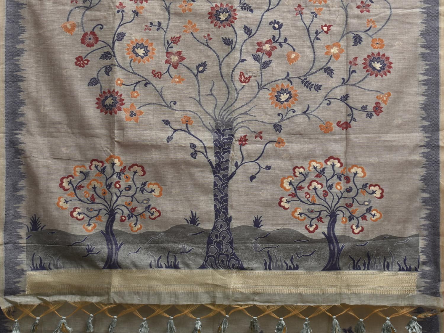 Sea Green Dhakai Jamdani Cotton Viscose Saree with Tree Pallu Design dj0250