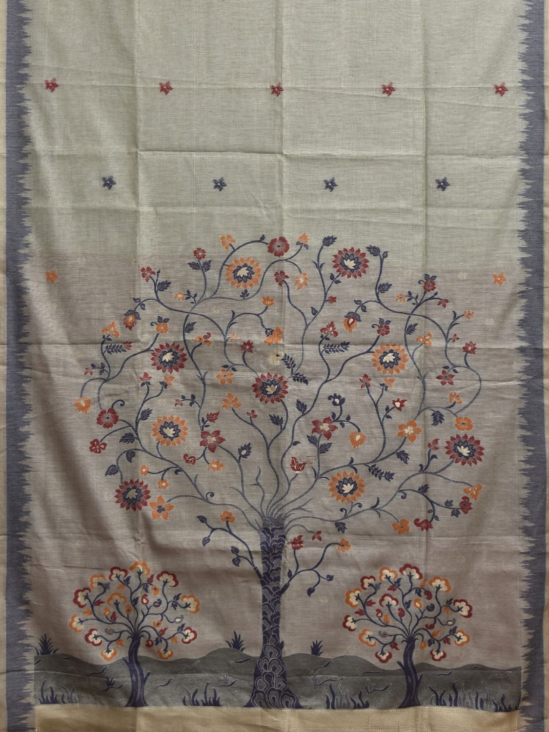 Sea Green Dhakai Jamdani Cotton Viscose Saree with Tree Pallu Design dj0250