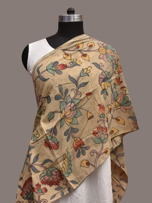 Sea Green Kalamkari Hand Painted Sico Stole with Floral Design ds3591