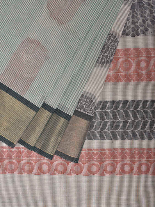 Sea Green Kanchipuram Cotton Saree with Chakra Buta and Pallu Design k0847