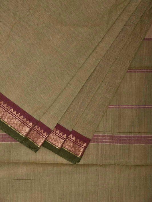 Sea Green Kanchipuram Cotton Saree with Strips Pallu and Small Border Design k0864
