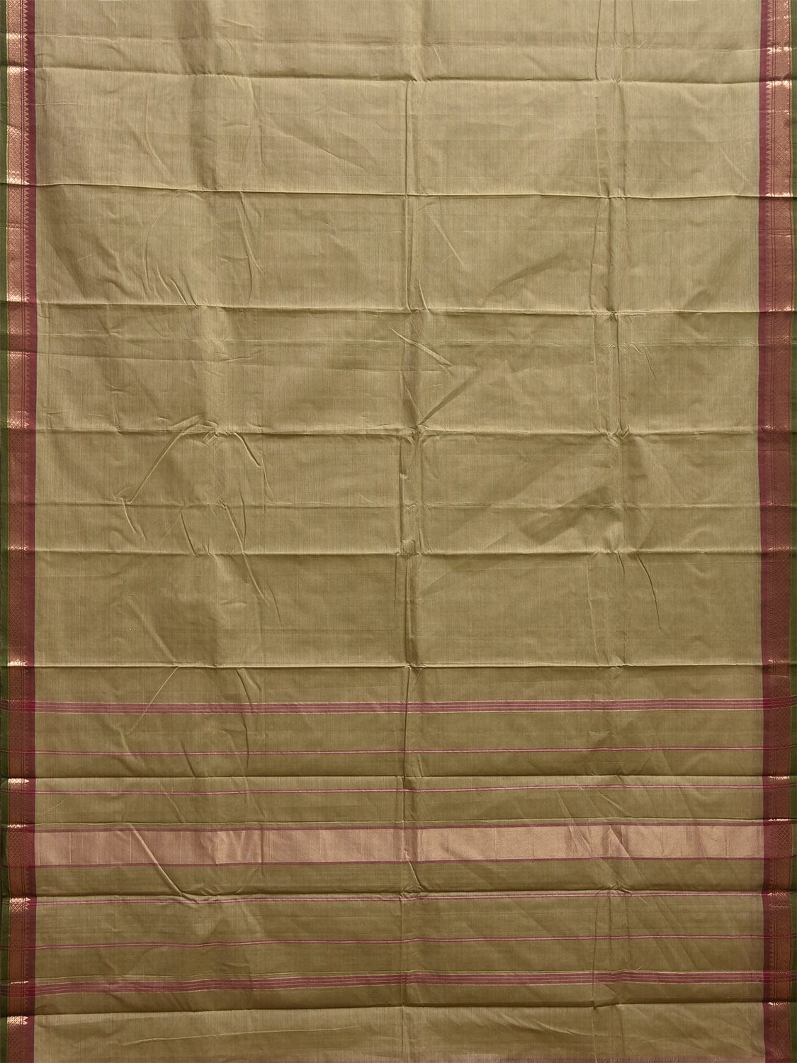 Sea Green Kanchipuram Cotton Saree with Strips Pallu and Small Border Design k0864