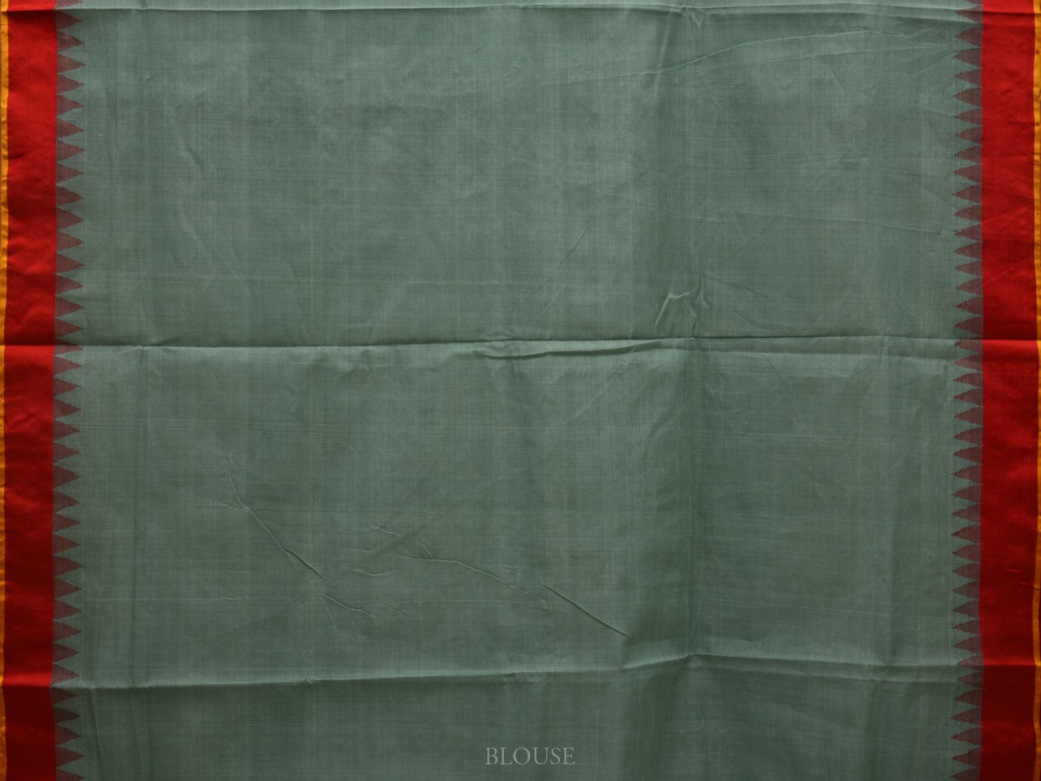 Sea Green Khadi Cotton Handloom Plain Saree with Temple Border Design kh0560