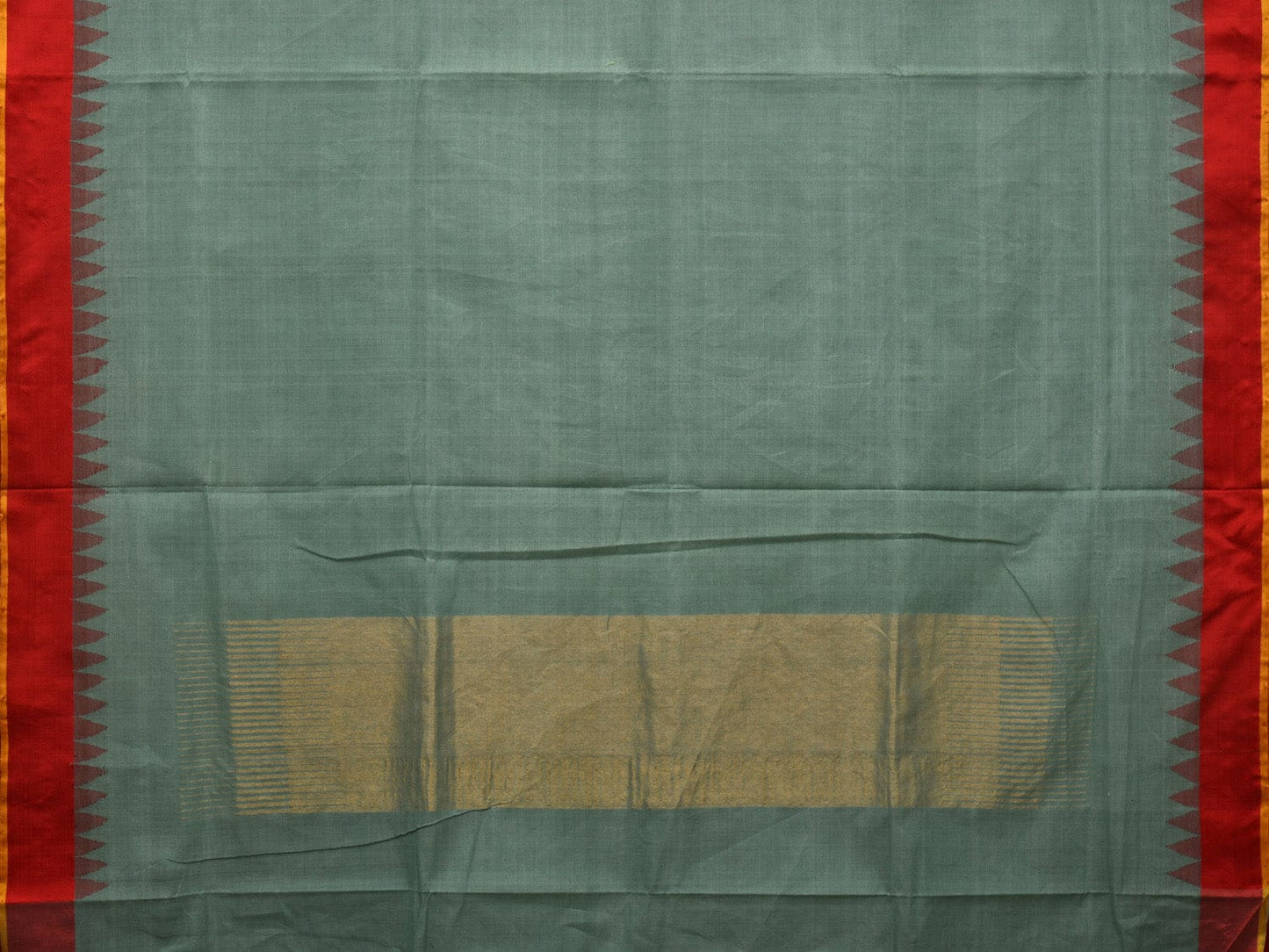 Sea Green Khadi Cotton Handloom Plain Saree with Temple Border Design kh0560