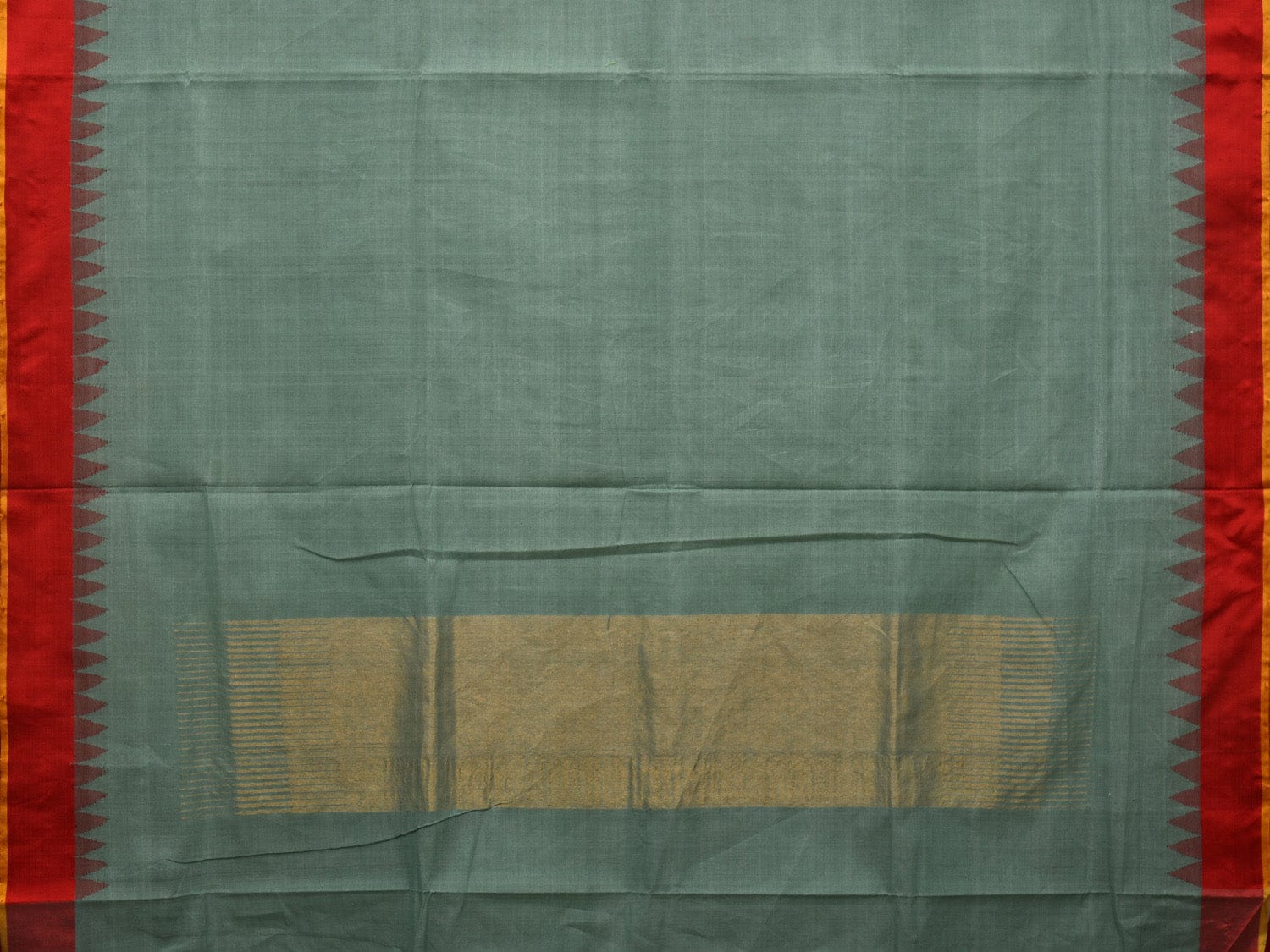 Sea Green Khadi Cotton Handloom Plain Saree with Temple Border Design kh0560
