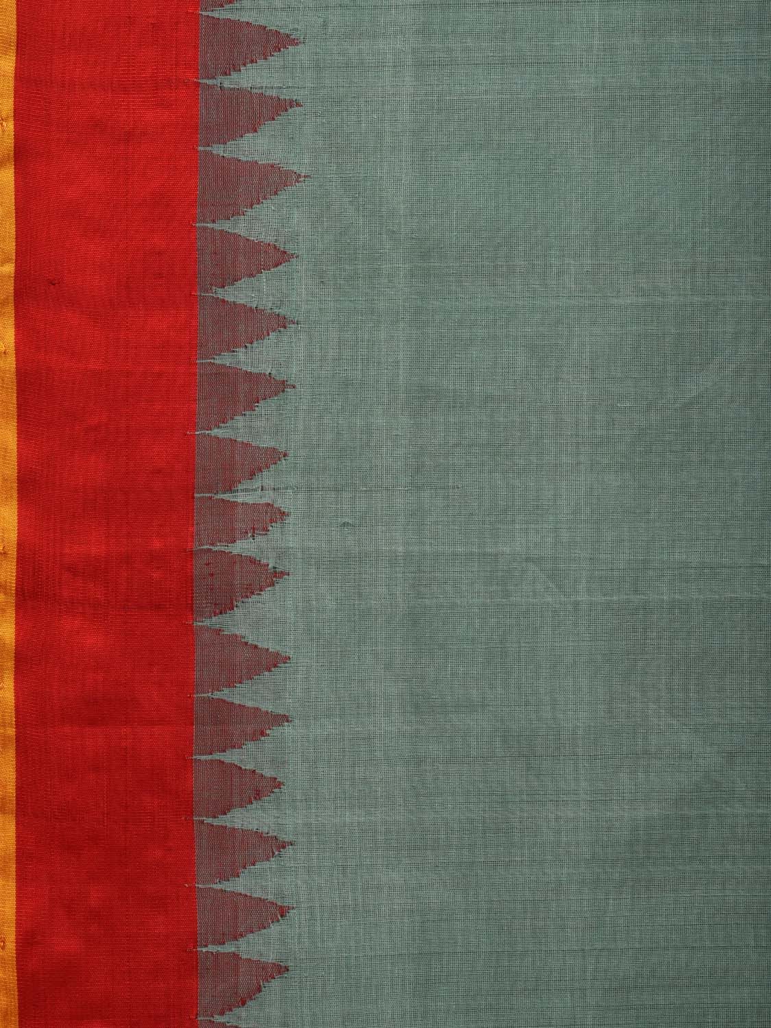 Sea Green Khadi Cotton Handloom Plain Saree with Temple Border Design kh0560
