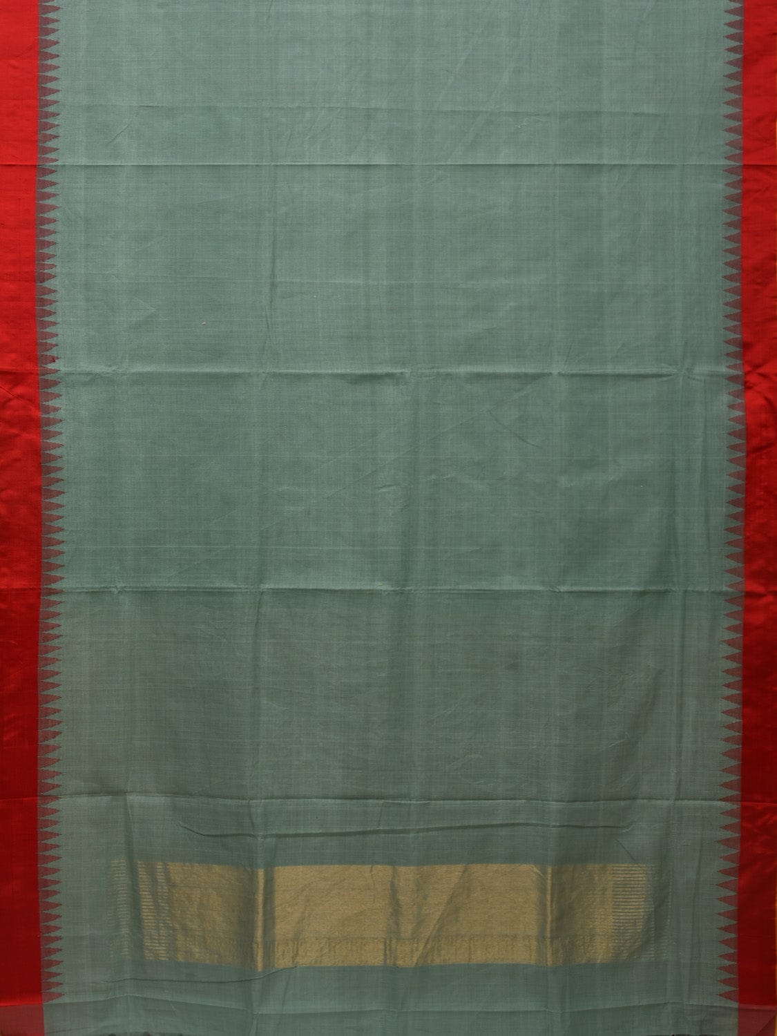 Sea Green Khadi Cotton Handloom Plain Saree with Temple Border Design kh0560