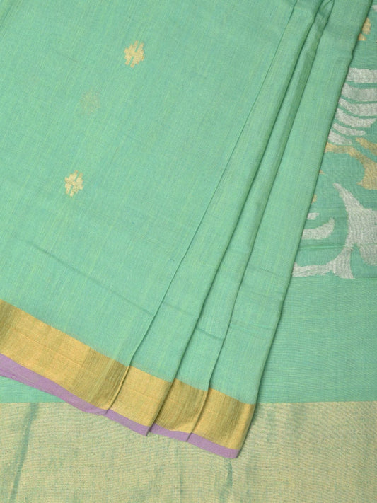 Sea Green Khadi Cotton Handloom Saree with Birds Pallu Design kh0639