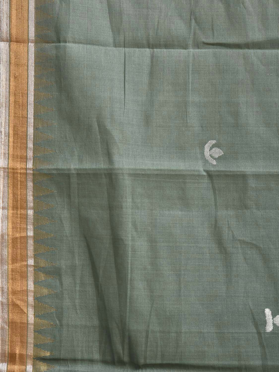 Sea Green Khadi Cotton Handloom Saree with Floral Pallu Design kh0718