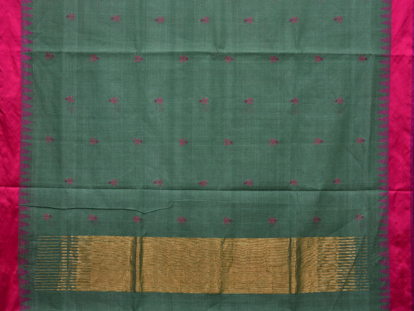 Sea Green Khadi Cotton Handloom Saree with Jamdani Buta and Temple Border Design kh0591