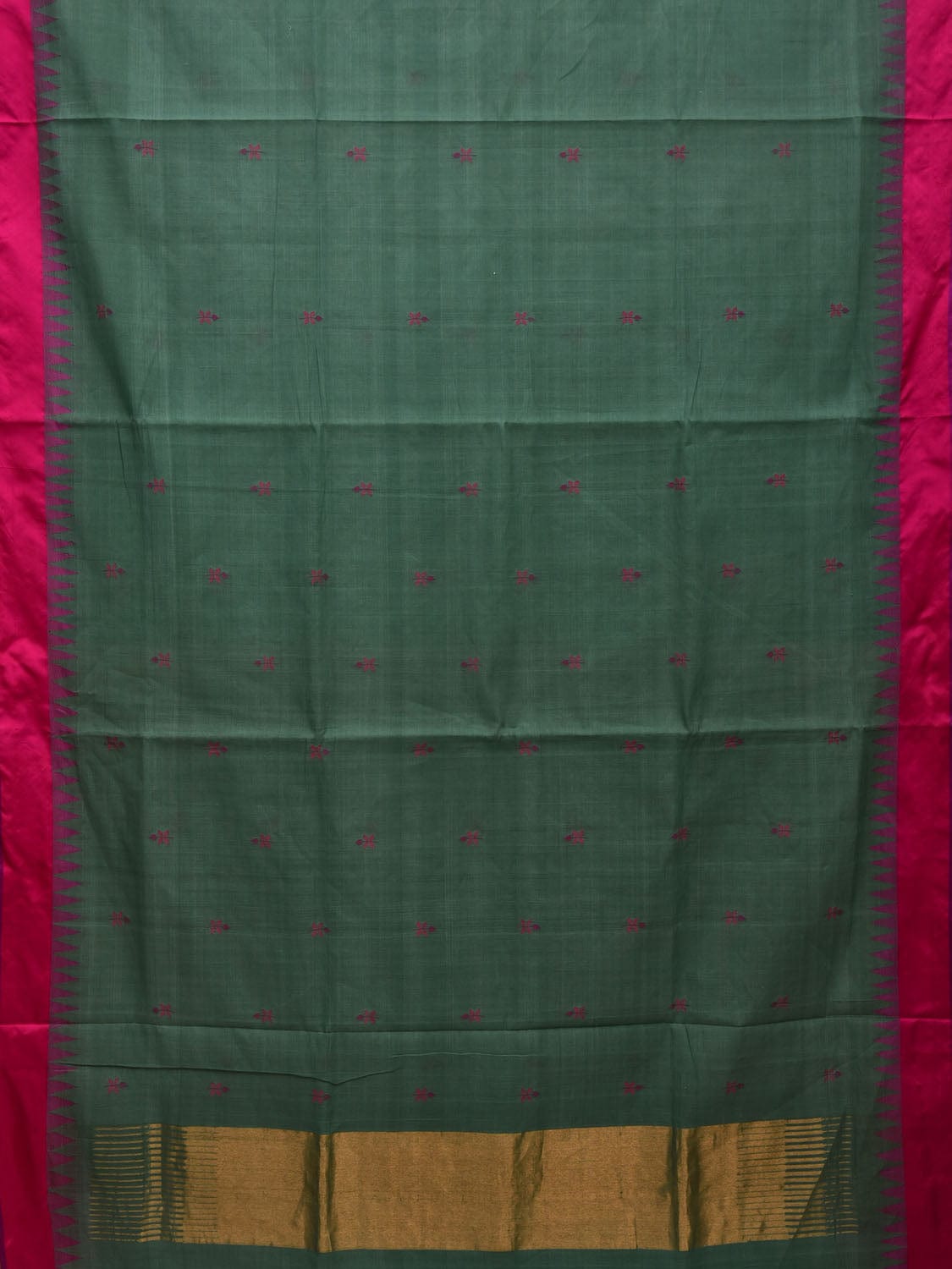 Sea Green Khadi Cotton Handloom Saree with Jamdani Buta and Temple Border Design kh0591