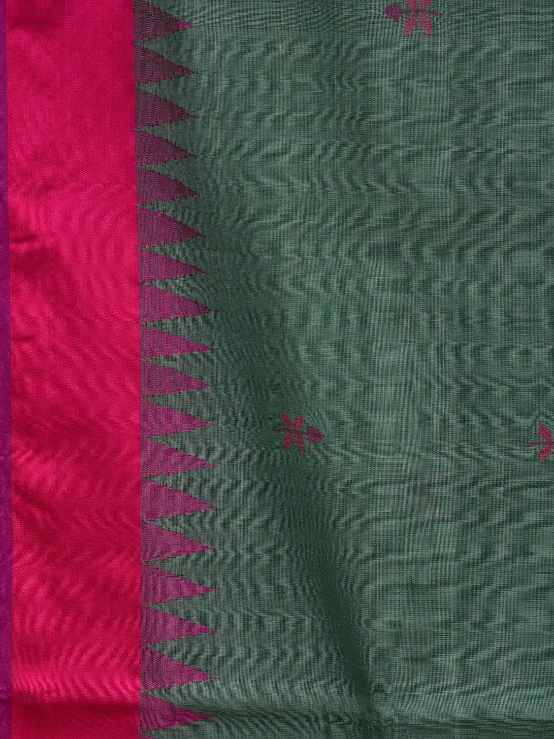 Sea Green Khadi Cotton Handloom Saree with Jamdani Buta and Temple Border Design kh0591