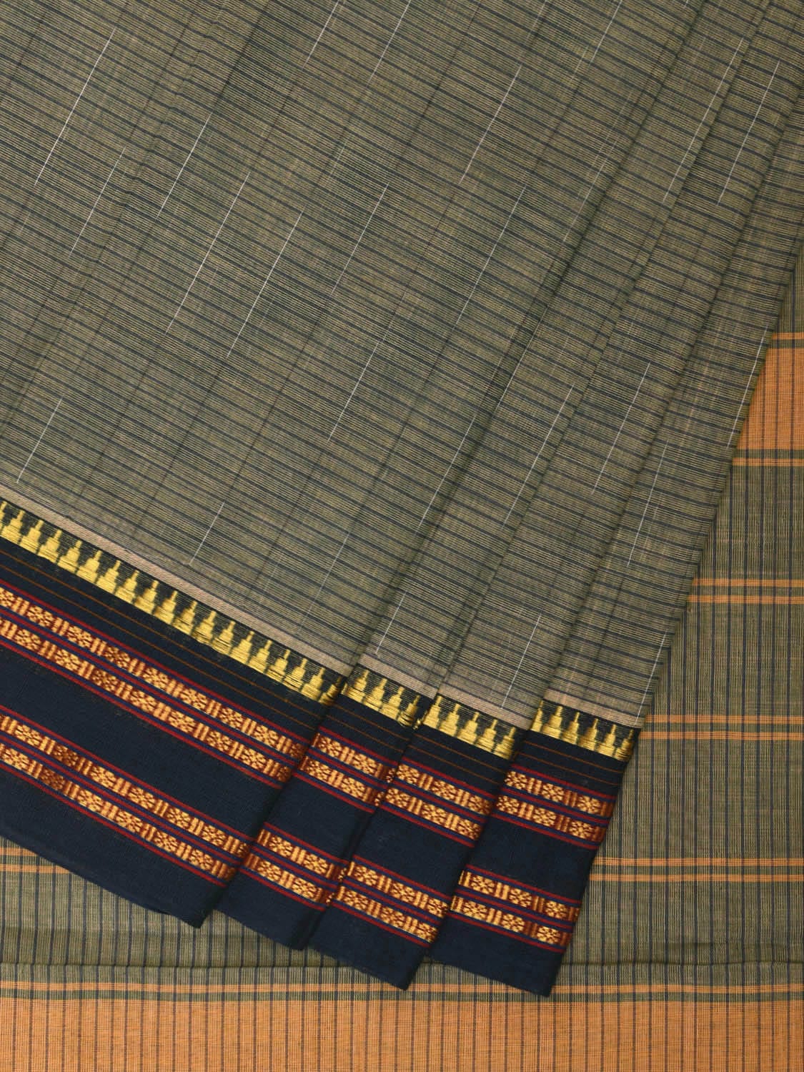 Sea Green Narayanpet Cotton Handloom Saree with Checks Design No Blouse np0912