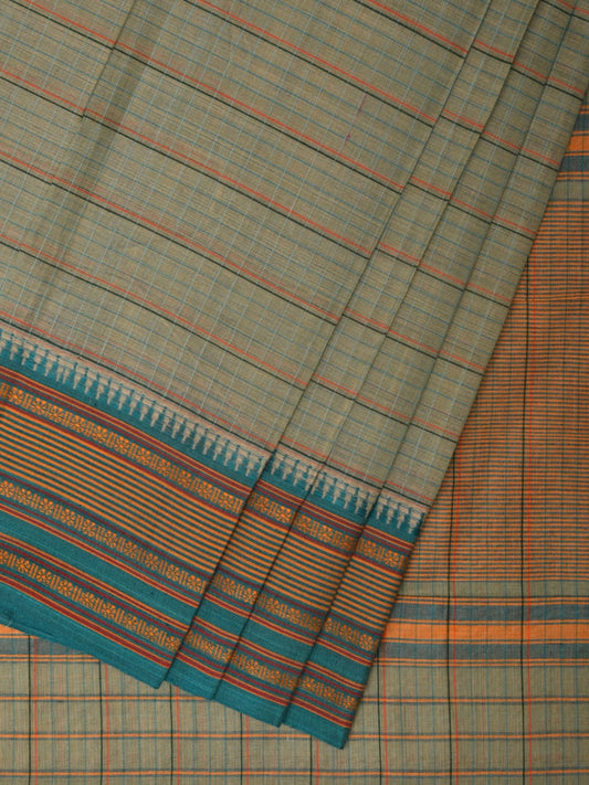 Sea Green Narayanpet Cotton Handloom Saree with Strips Design No Blouse np0803