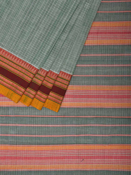 Sea Green Narayanpet Cotton Saree with Checks Design No Blouse np1082