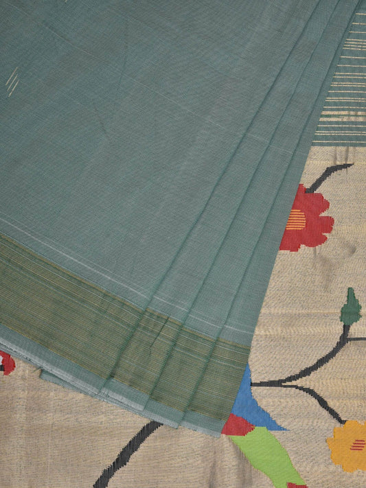 Sea Green Paithani Cotton Handloom Saree with Parrots Pallu Design p0458