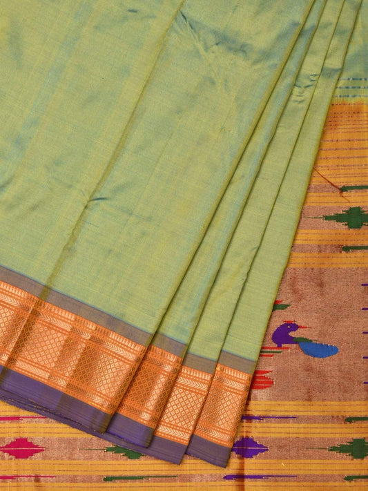 Sea Green Paithani Silk Handloom Saree with Single Pallu Design p0370