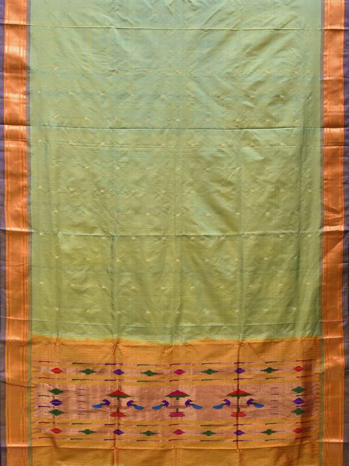 Sea Green Paithani Silk Handloom Saree with Single Pallu Design p0370