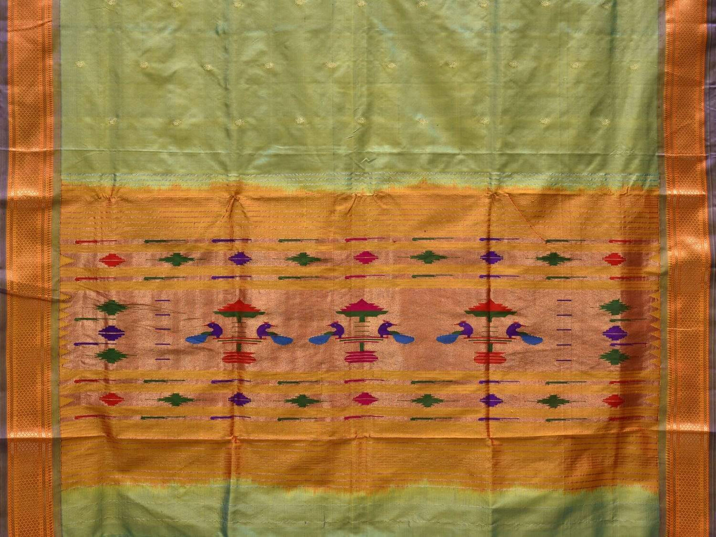 Sea Green Paithani Silk Handloom Saree with Single Pallu Design p0370