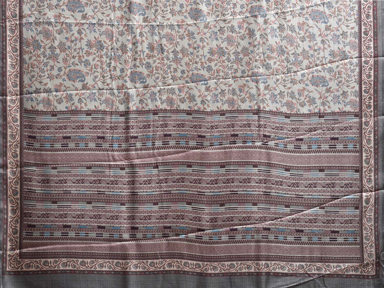 Sea Green Pashmina Print Viscose Twill Saree with All Over Floral Design o0659