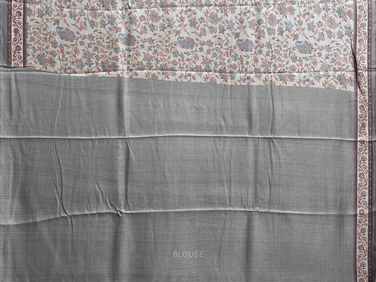 Sea Green Pashmina Print Viscose Twill Saree with All Over Floral Design o0659
