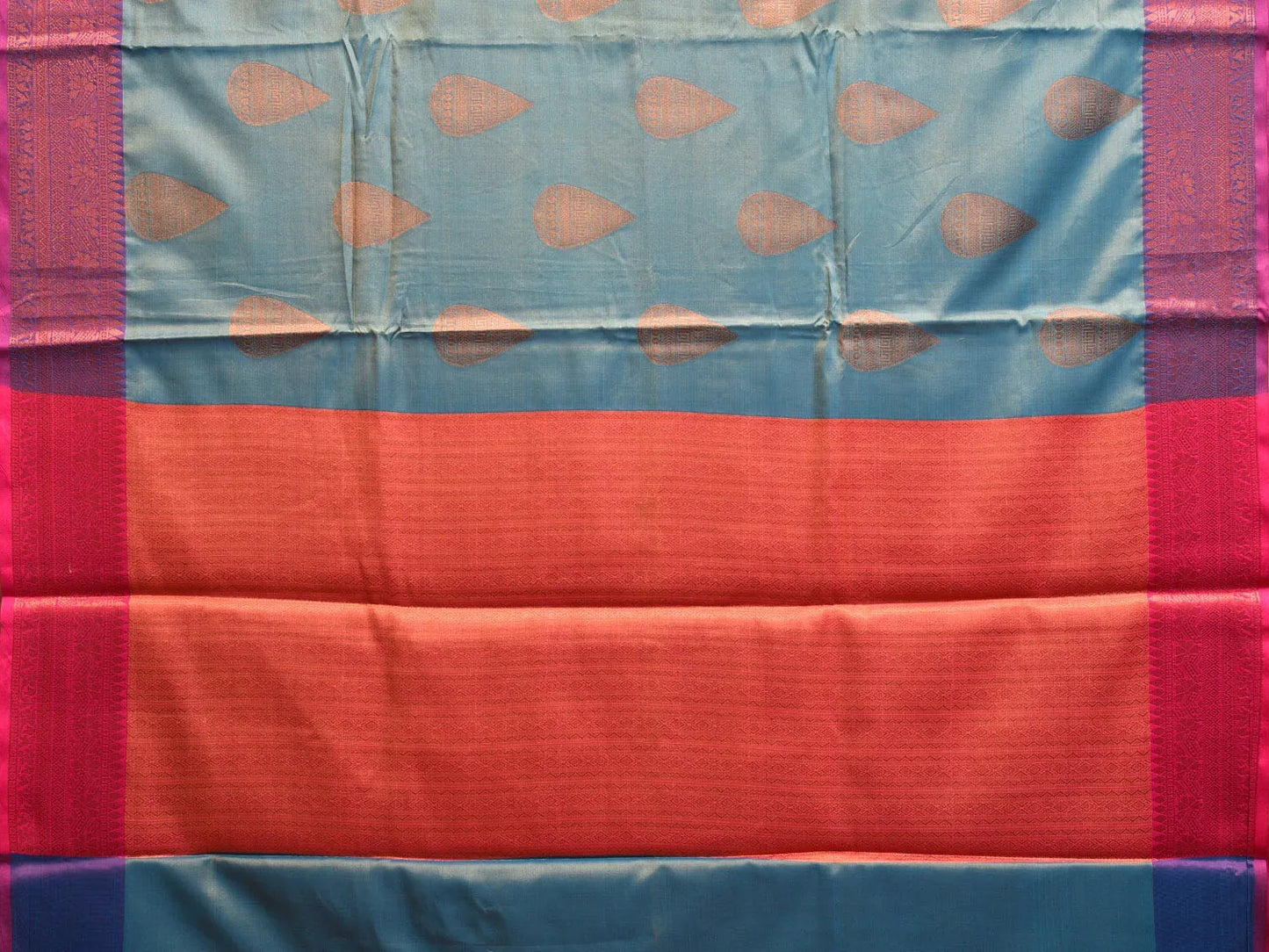 Slate Blue and Pink Katan Silk Saree with Border and Body Butta Design b0070ds