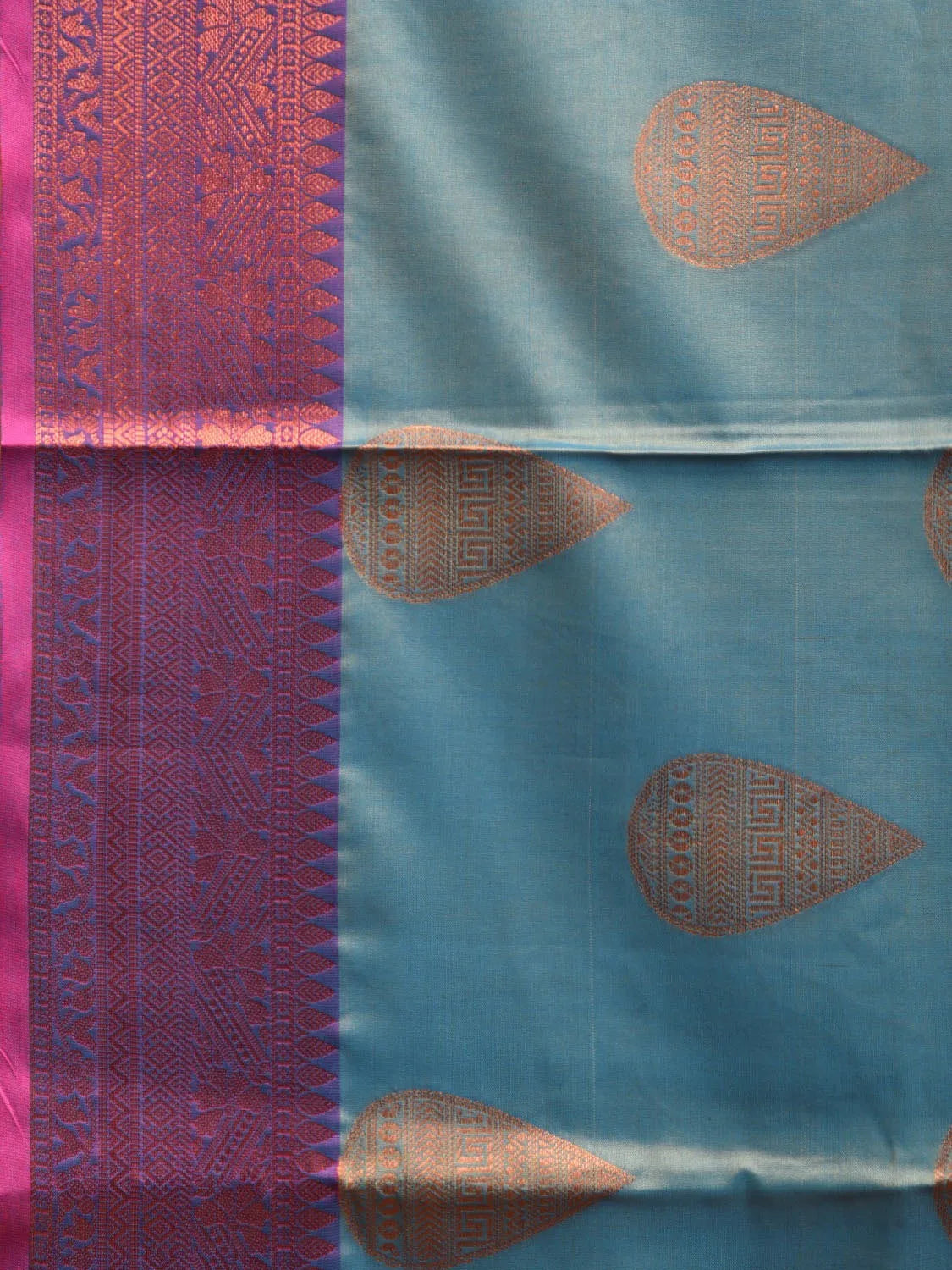Slate Blue and Pink Katan Silk Saree with Border and Body Butta Design b0070ds