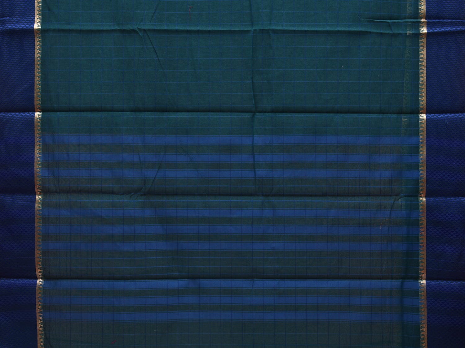 Teal and Blue Bamboo Cotton Saree with Checks Design bc0048