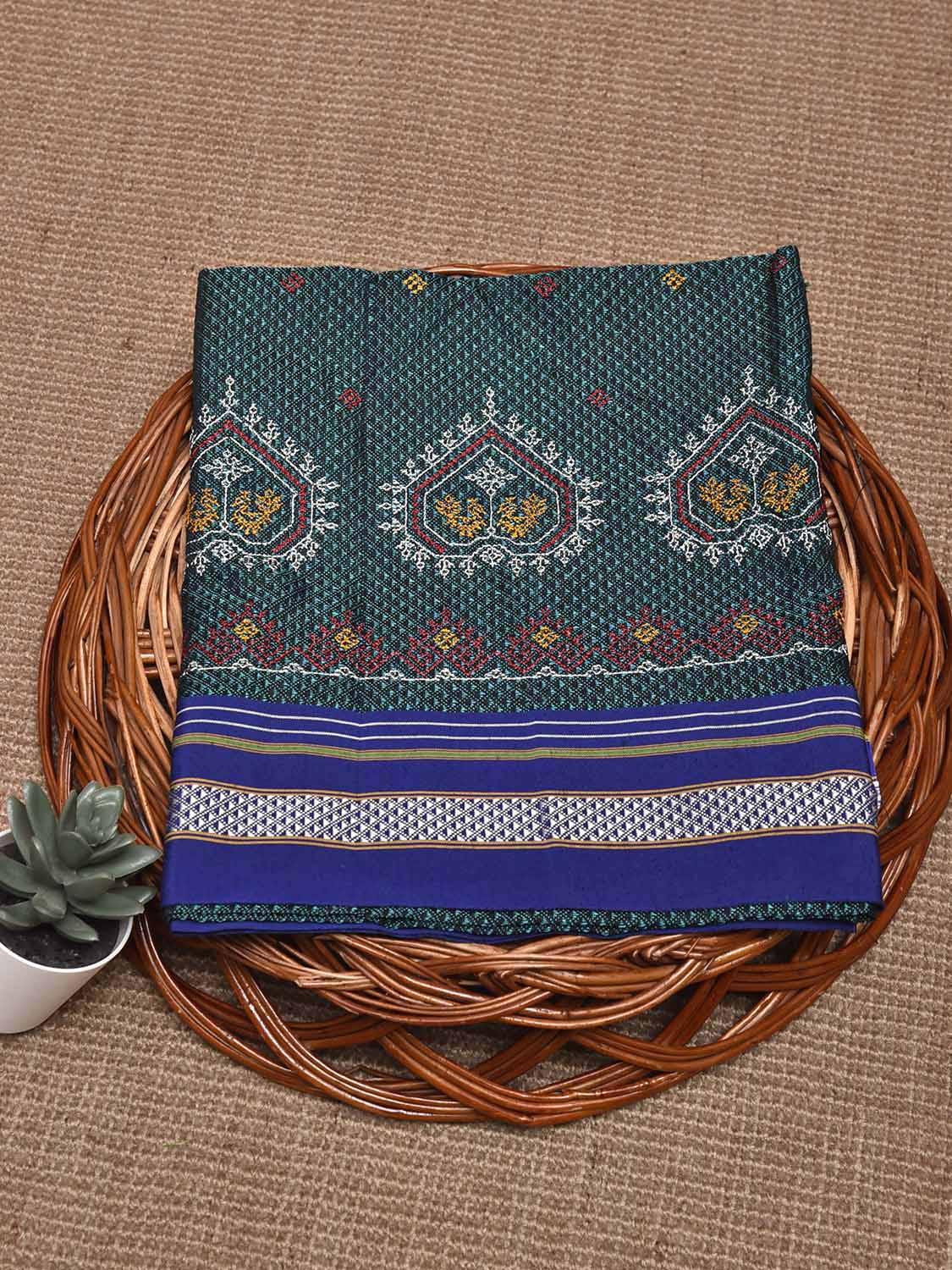 Teal and Blue Kasuti Viscose Blouse with Peacock Design Length 1mt Width 44 Inches BL0162