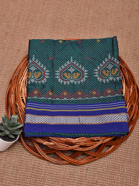 Teal and Blue Kasuti Viscose Blouse with Peacock Design Length 1mt Width 44 Inches BL0162