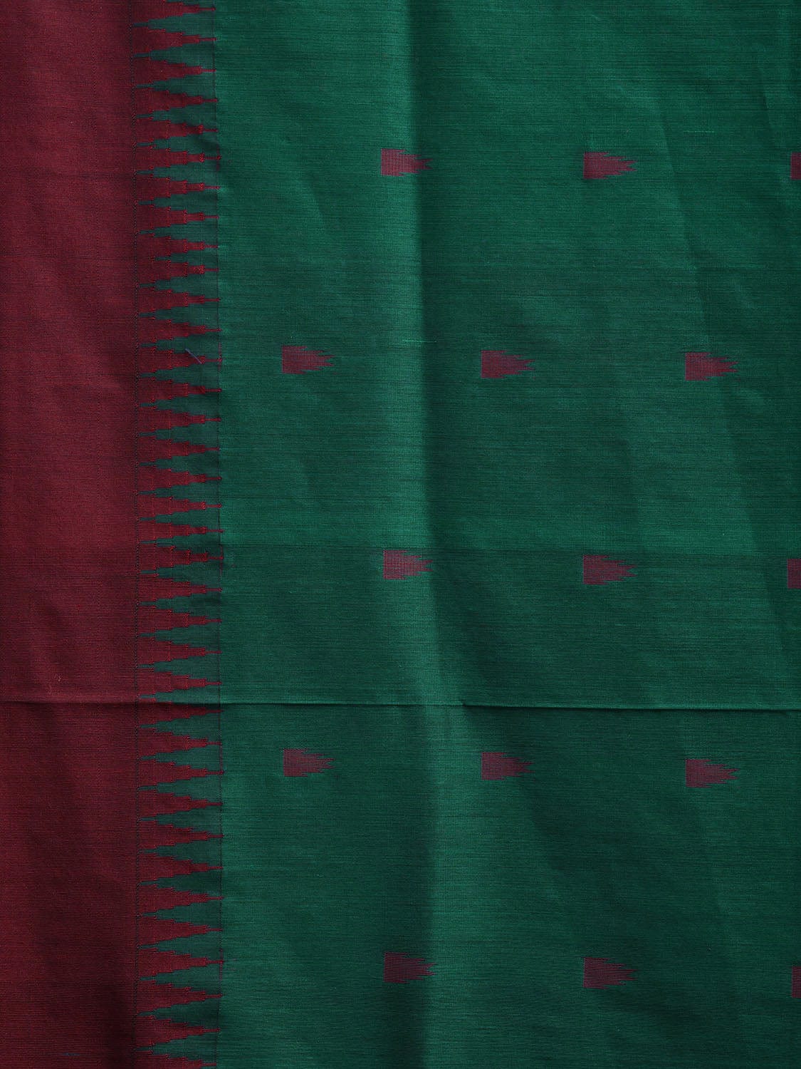 Teal and Maroon Gadwal Cotton Saree with Temple Border and Pallu Design g0455