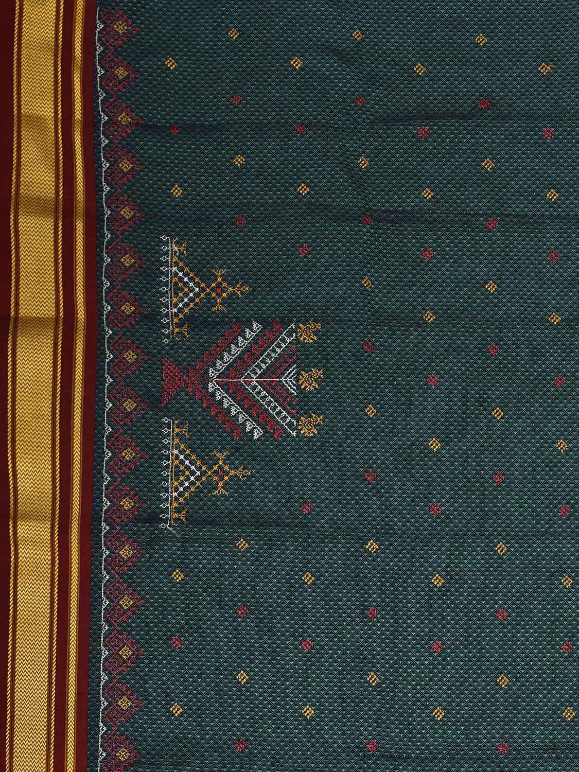 Teal and Maroon Kasuti Viscose Blouse with Peacock Design Length 1mt Width 44 Inches BL0160