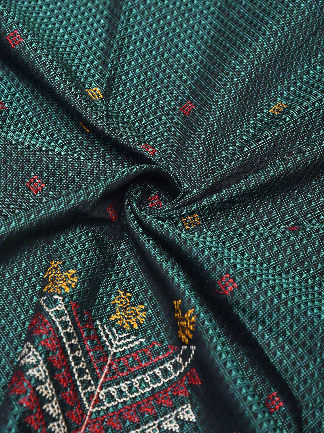 Teal and Maroon Kasuti Viscose Blouse with Peacock Design Length 1mt Width 44 Inches BL0160