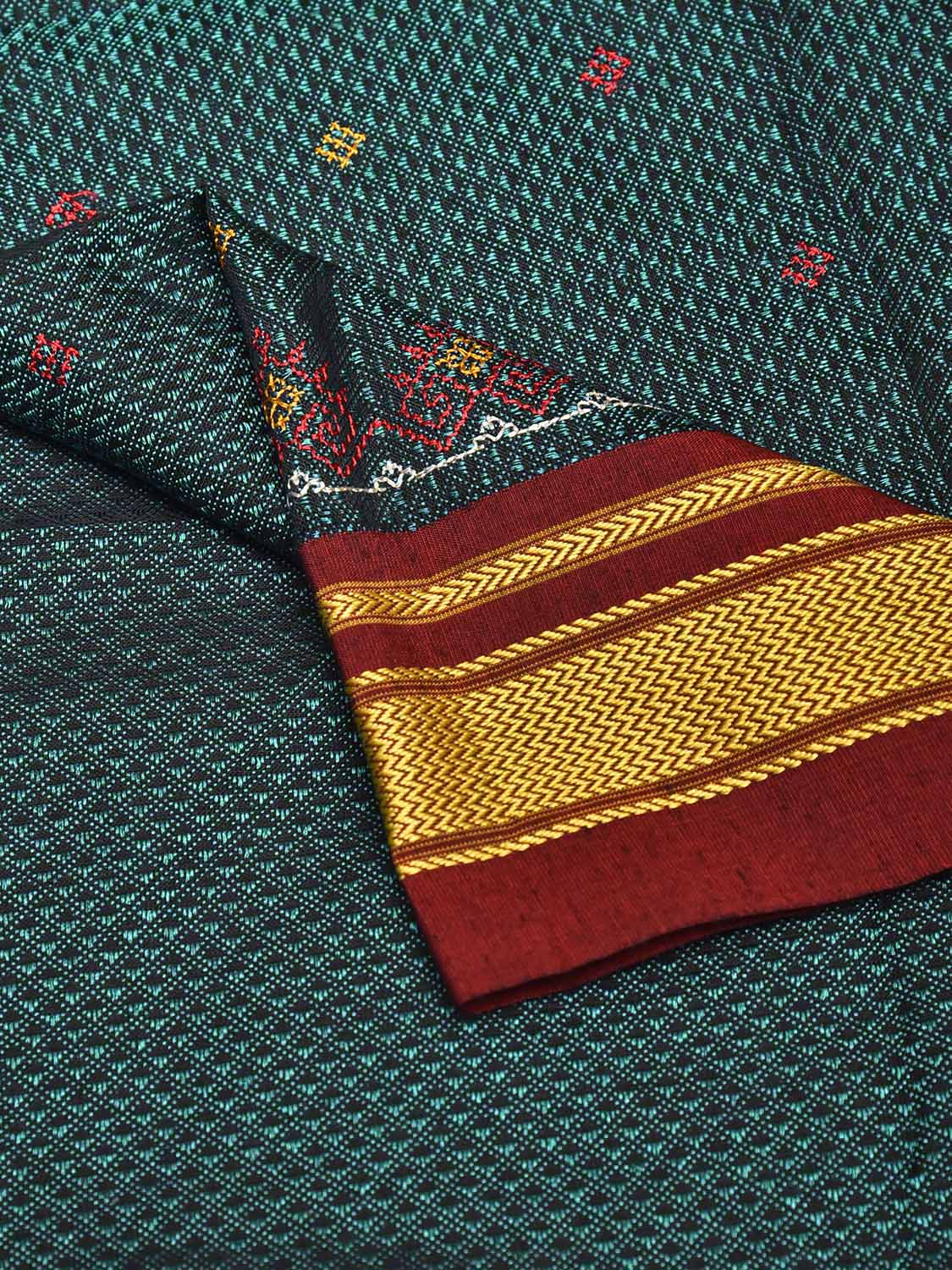 Teal and Maroon Kasuti Viscose Blouse with Peacock Design Length 1mt Width 44 Inches BL0160