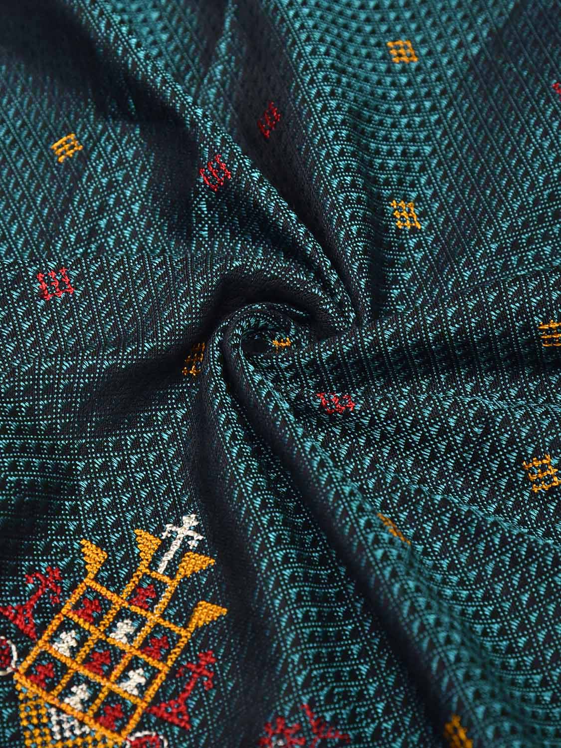 Teal and Maroon Kasuti Viscose Blouse with Peacock Design Length 1mt Width 44 Inches BL0163