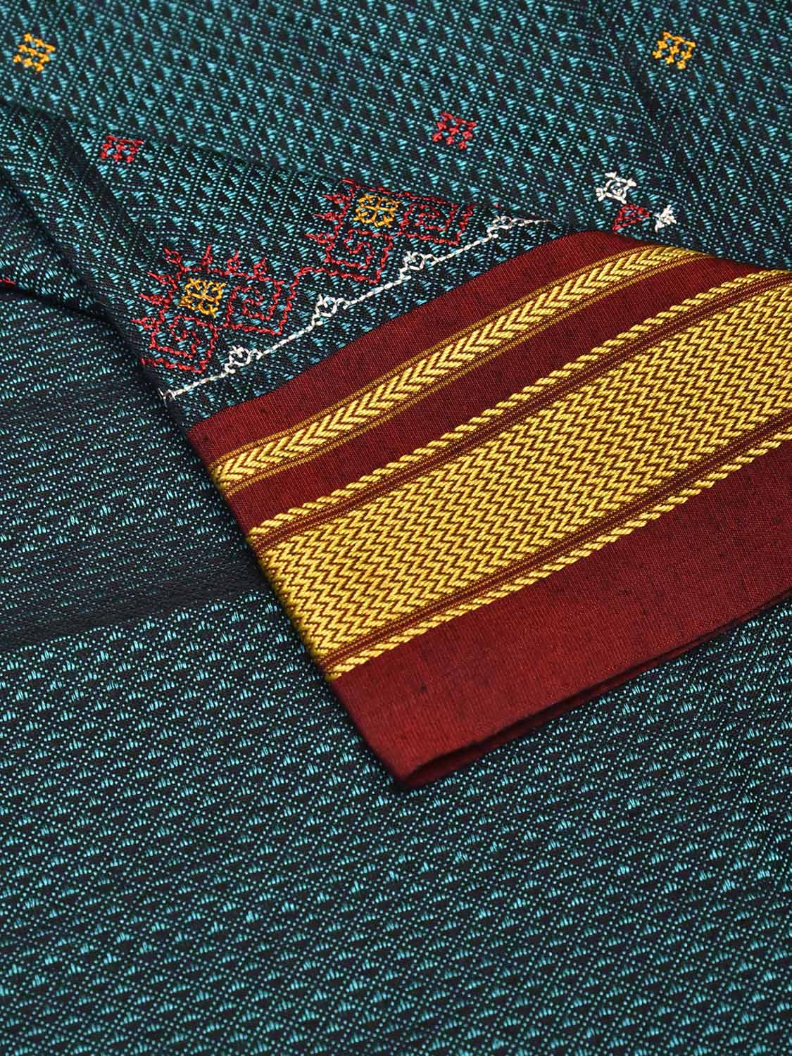 Teal and Maroon Kasuti Viscose Blouse with Peacock Design Length 1mt Width 44 Inches BL0163