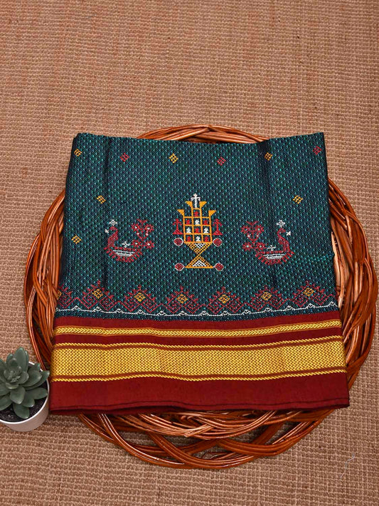 Teal and Maroon Kasuti Viscose Blouse with Peacock Design Length 1mt Width 44 Inches BL0163