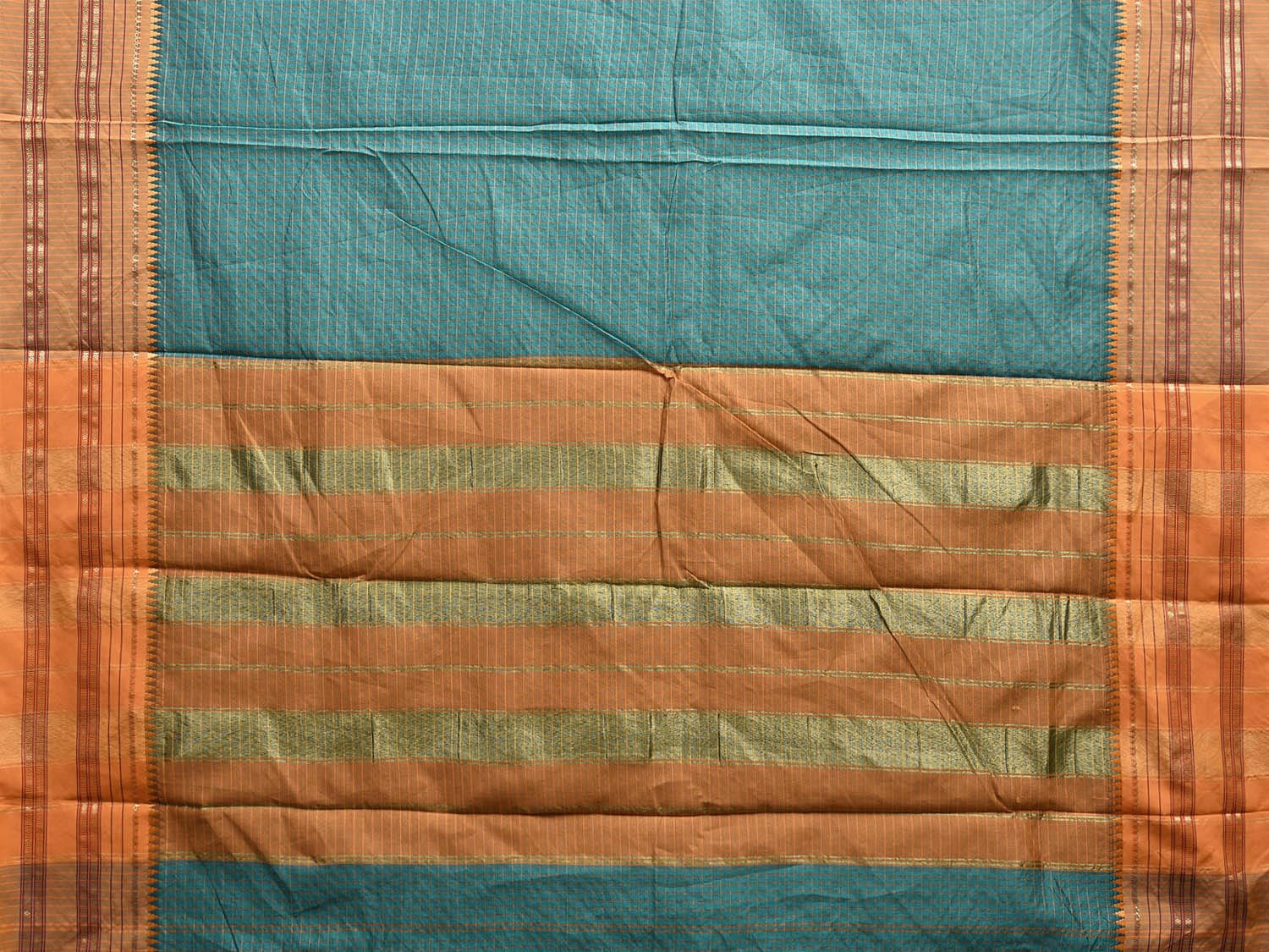 Teal and Mustard Bamboo Cotton Viscose Silk Saree with Checks Design No Blouse bc0649