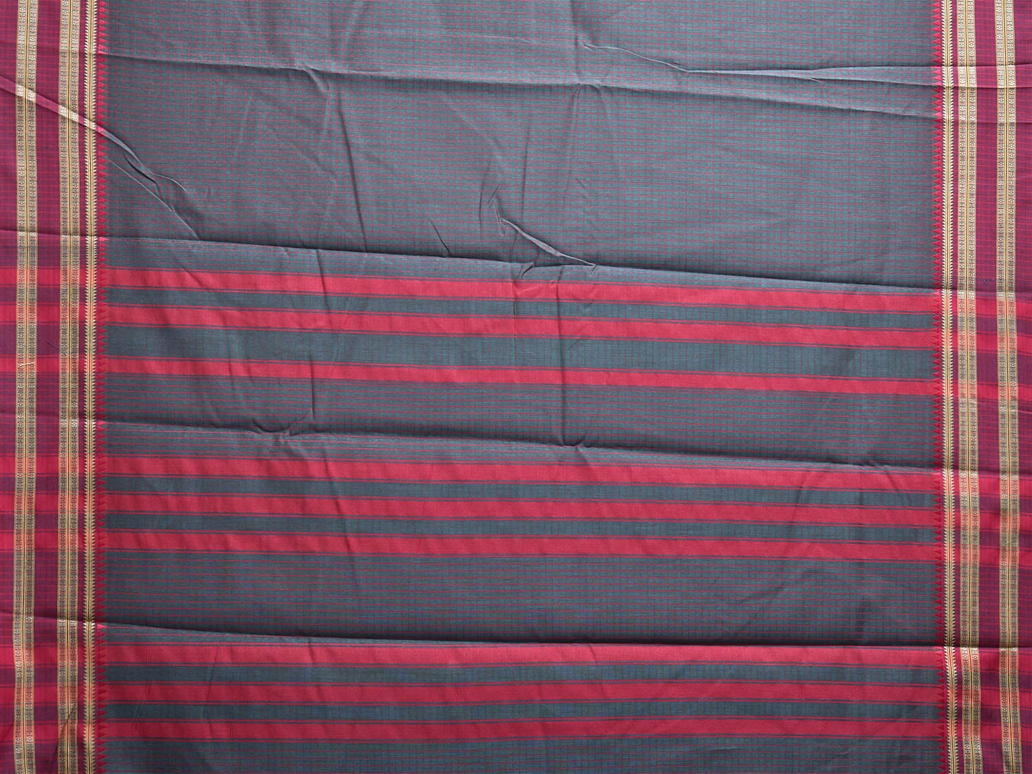 Teal and Pink Bamboo Cotton Saree with Checks Design No Blouse bc0809
